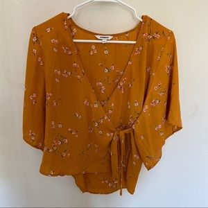 Express Yellow Floral Wrap Top